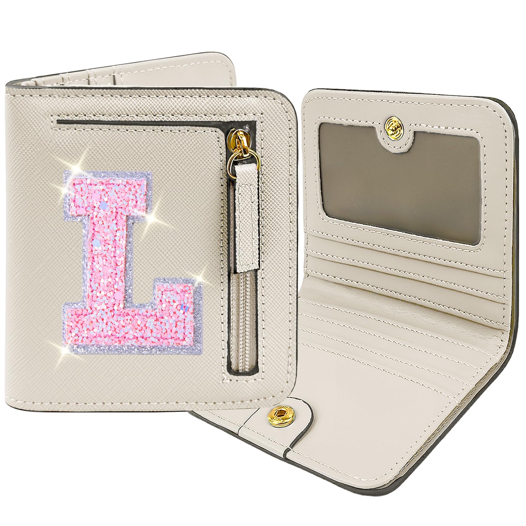 COSHAYSOO Small Wallet RFID Mini Bifold Travel Purse with Initial Letter Slim Thin Compact Pocket Minimalist Wallet Birthday Christmas Valentines Easter Gifts for Girls Friend Women Cream L