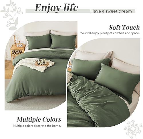 Miniatura 7 de MILDLY - Juego de funda de edredón supersuave de 3 piezas, 100% microfibra lavada, con cierre de cremallera y lazos en las esquinas, verde oliva