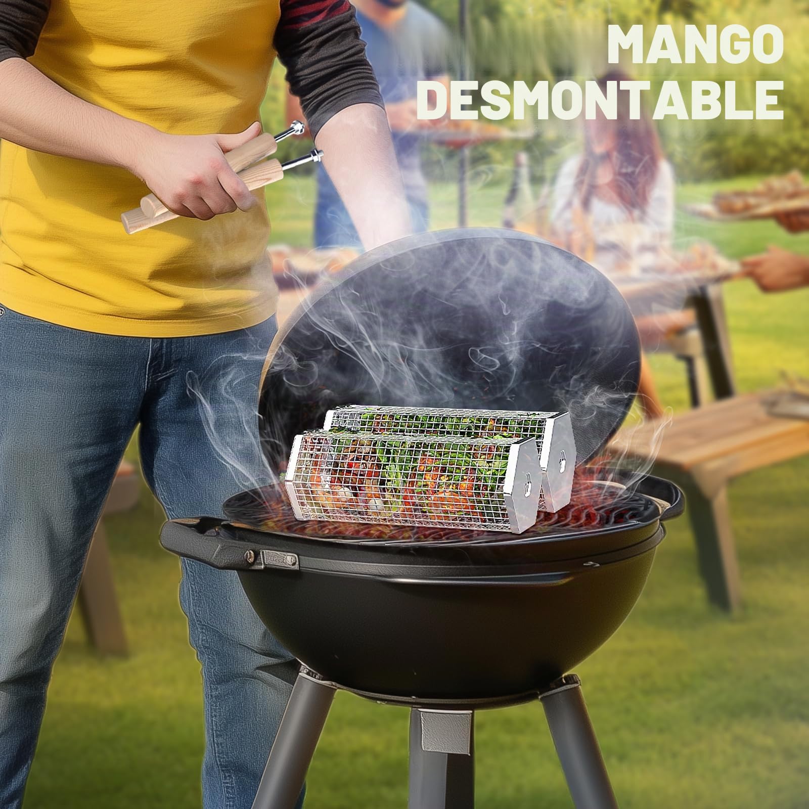 ivtivfu Cesta de Parrilla Rodadiza, Mango Extraíble, Acero Inoxidable 304, Anidadas Accesorios Barbacoa carbon para Verduras, Utensilios bbq para Exterior Camping, Regalos Originales Hombre cumpleaños