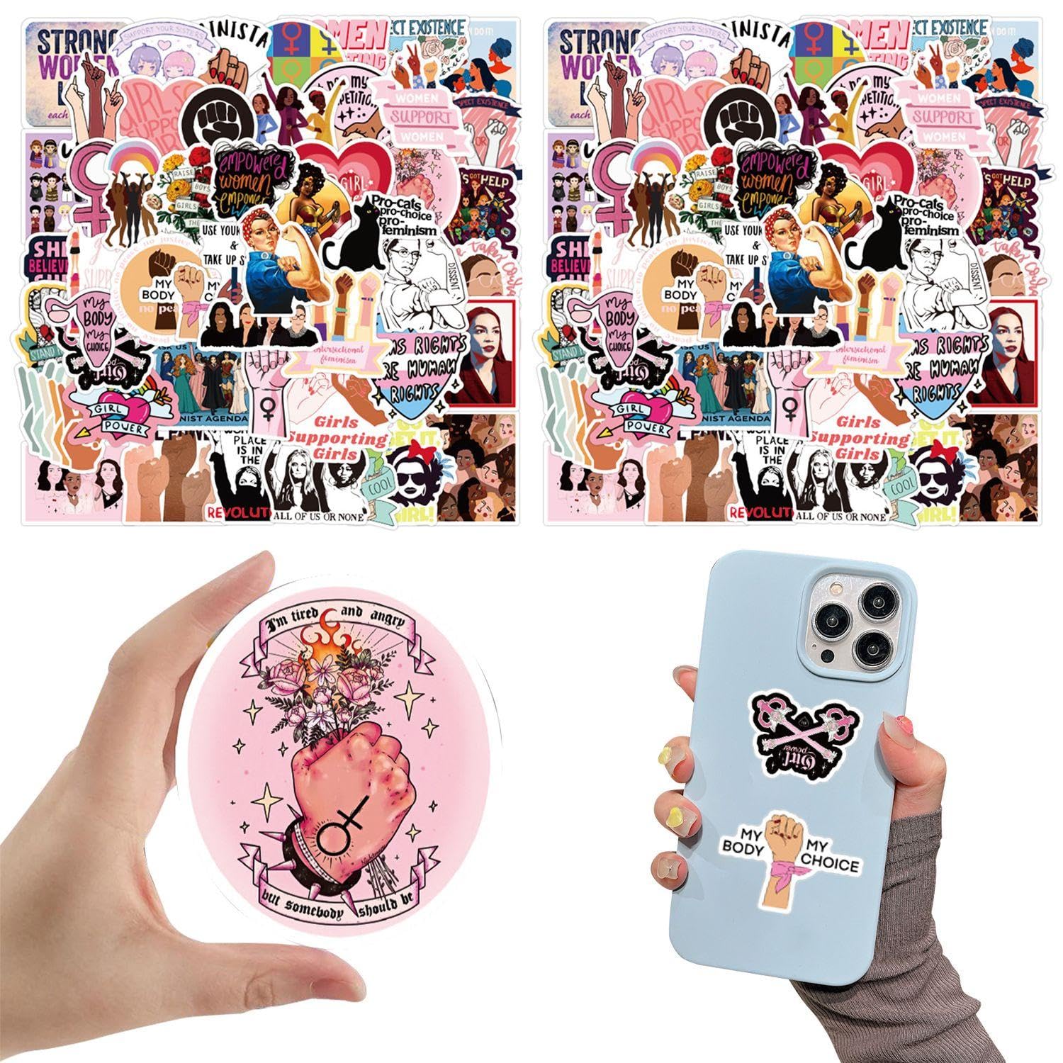 WUFGWBD 100 Female-Themed Stickers, Girl Power Stickers, Graffiti Decorative Stickers, Can Be Used To Decorate Notebooks, Luggage, And Guitars