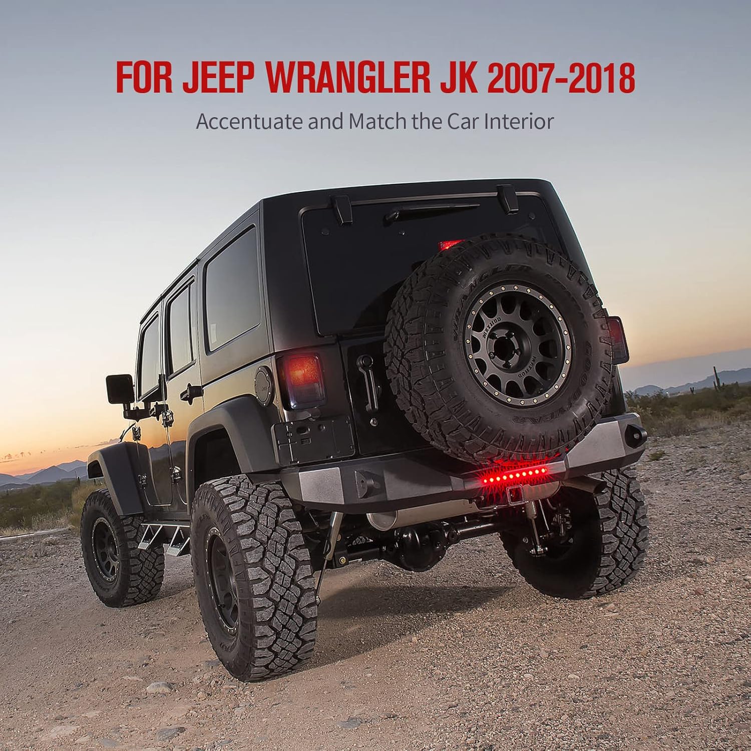JeCar Smoked LED Tail Light Covers Rear Lamp Guards Exterior Accessories for Jeep Wrangler JK JKU 2007-2018, Black