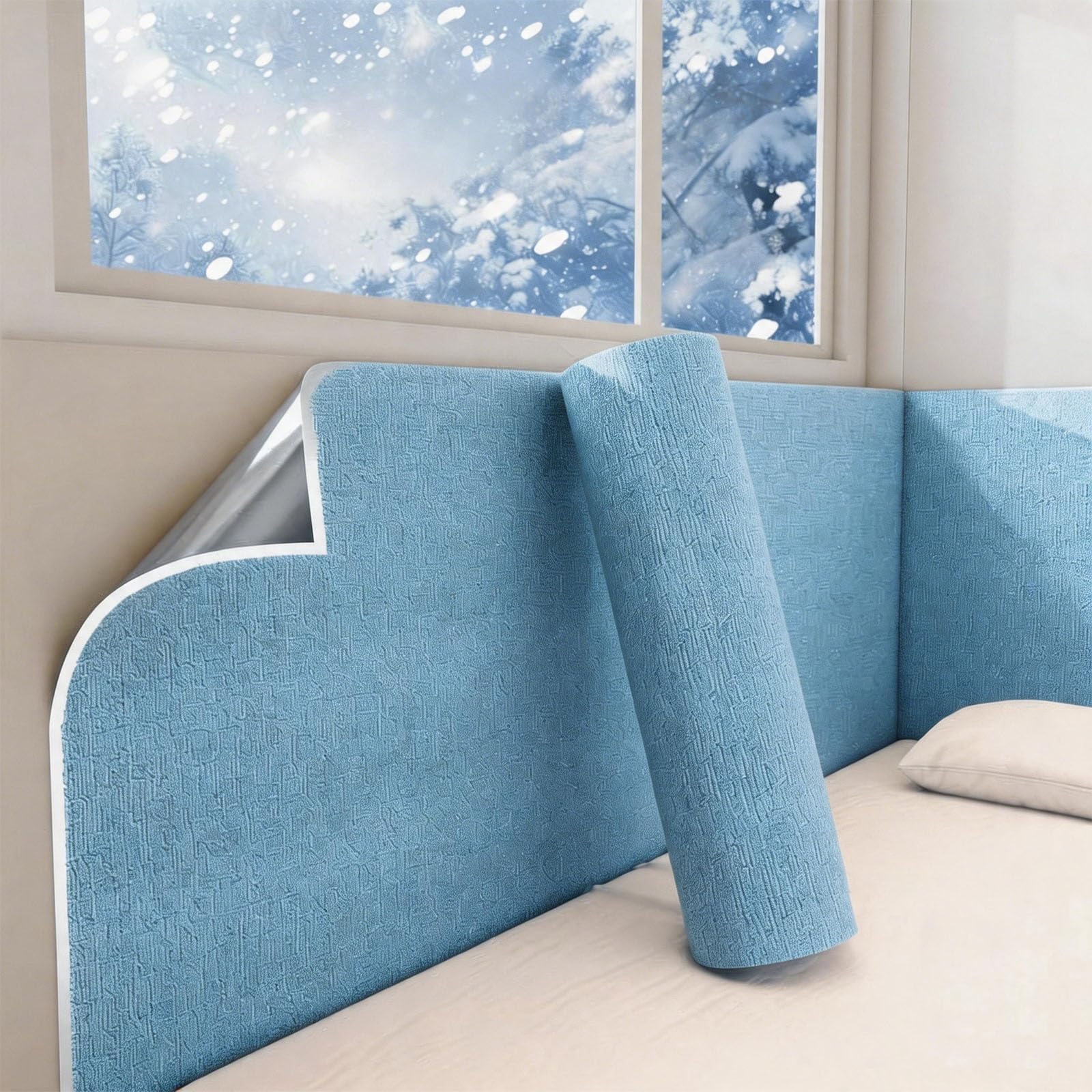 BVCL Self-Adhesive Thermal Insulated Wallpaper, Peel and Stick 5mm 3D Texture Foam Anti-Collision Upholstered, Waterproof Moisture-Proof Wall Sticker(Blue,50cmx80m)