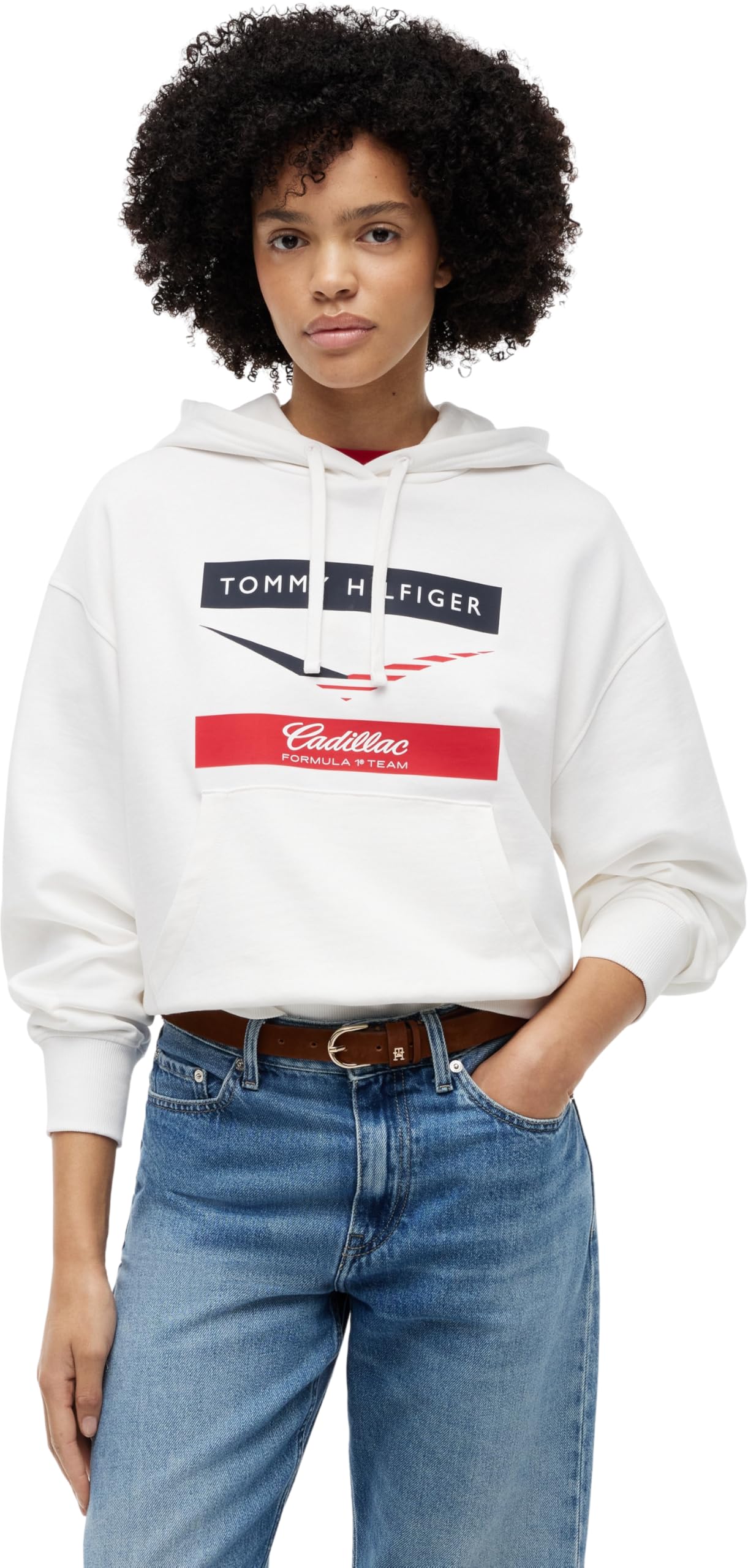 Tommy Hilfiger Women’s Hoodie TH X Cadillac F1 Chevron in Cotton, White (White), XL