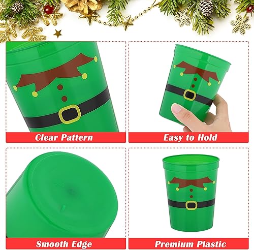 Miniatura 3 de 60 vasos de plástico de Navidad para fiestas, vasos de plástico de 16 onzas, vasos desechables para estadio, cinturón de Papá Noel, vasos de