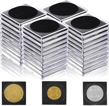 Kifmurase 100Pcs Adjustable Acrylic Coin Collection Cases with Sponges, Coin Snap Holders, Silver Dollar Protection Cases, Clear Square Storage Organizer Boxes for Coins Collection Supplies20-40mm