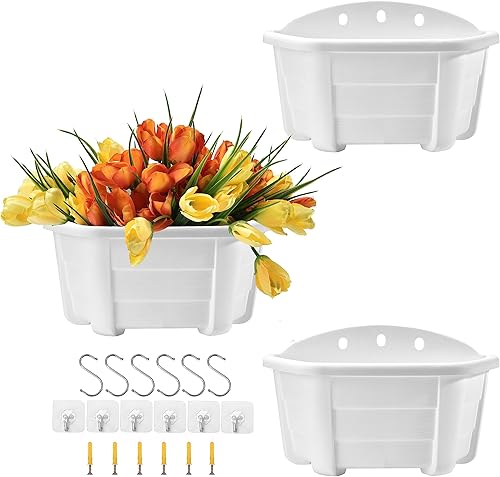 ORIMERC 3 macetas colgantes de pared de 9.8 pulgadas para barandilla, balcón, porche, decoración de interiores y exteriores, de plástico, para