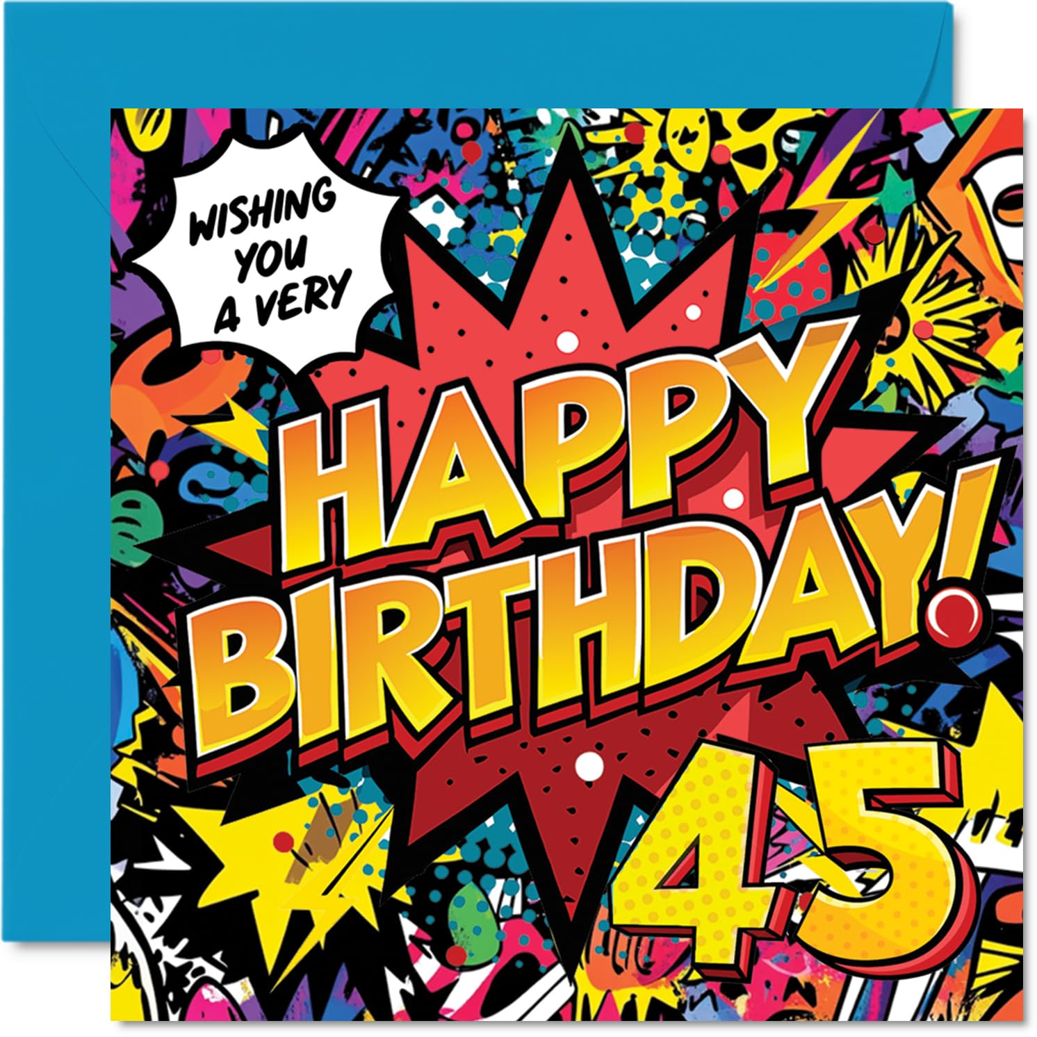 45th Birthday Cards for Men Women - Comic Book Pow! - Happy Birthday Card for 45 Year Old Man Woman Son Nephew Colleague Friend, 145mm Bday Greeting Cards