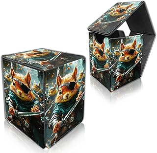 for MTG Deck Box, Trading Card Storage Case Holds 100+ Sleeved Cards, Warrior Squirrel with Eyepatch Magnetic Closure Durable Deck Holder for Magic The Gathering, TCG & Commander