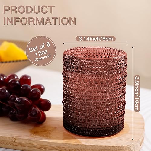 Miniatura 2 de Venus - Juego de 6 vasos de agua vintage con estampado de hobnail de 12 onzas, vasos de vidrio con cuentas para cocina y bar, vasos de vidrio para