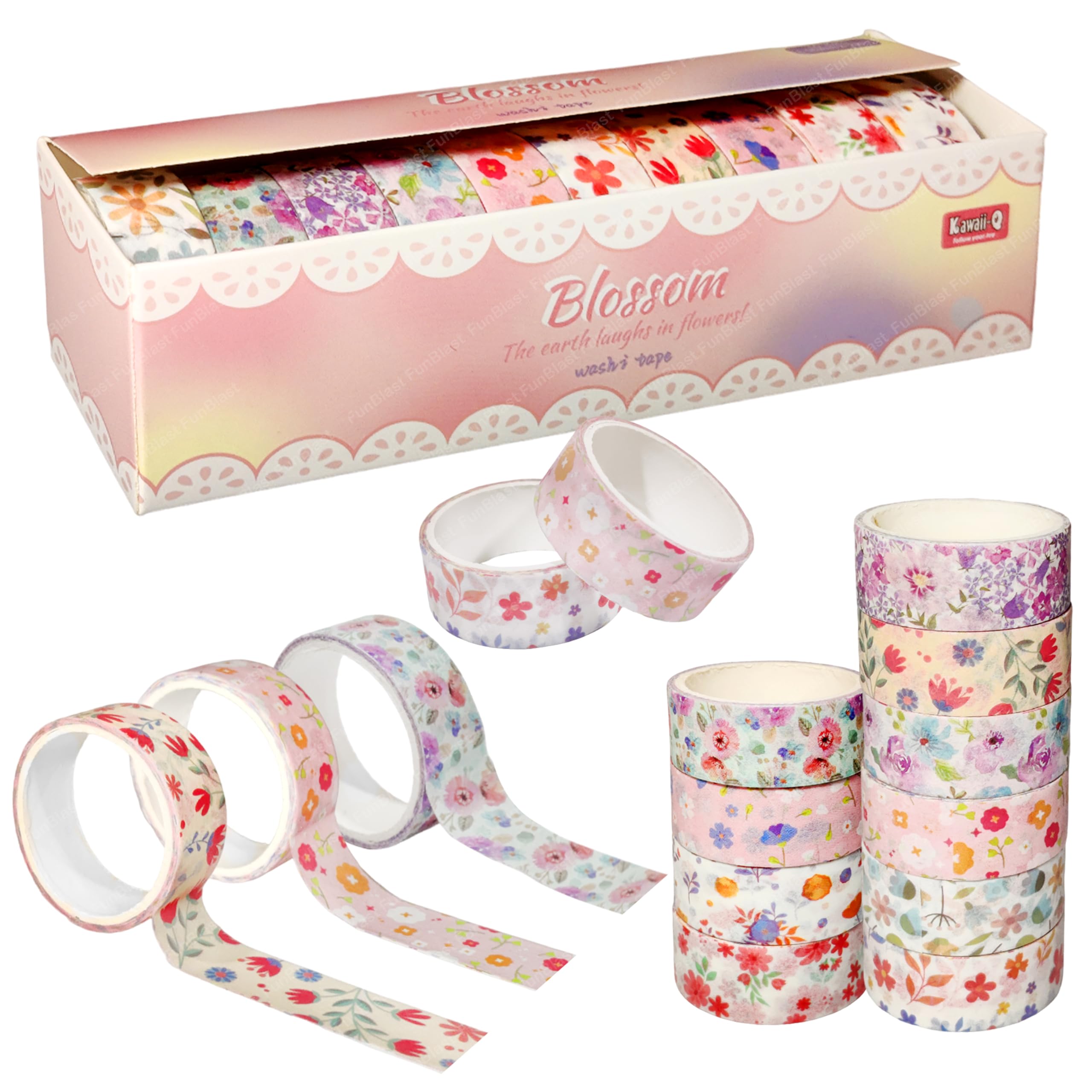 FunBlast Kawaii Washi Tape - 10 Pcs Decorative Japanese Masking Paper Tape for Scrapbooking, Planners, Card, Gift Wrapping, DIY Decoration Tapes for and Art & Craft (Flower)-image-9