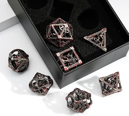 Miniatura 18 de D&D - Juego de dados de metal, 7 piezas poliédricos para Calabozos y Dragones, juegos de rol, juegos de mesa, juego de rol Shadowrun – Regalo hueco