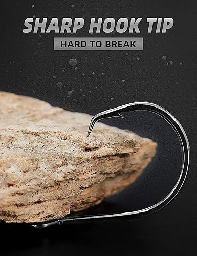 Miniatura 7 de BLUEWING Gancho circular de gran espacio de 25 ganchos de pesca de acero de alto carbono, ganchos de pesca extra afilados para pesca en agua dulce