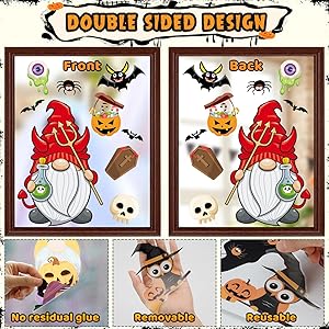 Orfonbi Halloween Window Clings for Kids - 9 Sheets Cute Halloween Window Decorations Gnome Window Stickers for Glass Windows Double Sided for Room Party