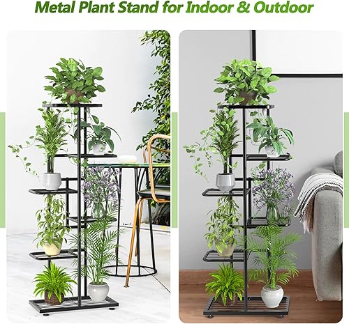 Miniatura 4 de Soporte de metal para plantas de 6 niveles y 7 macetas para interiores con herramientas de jardinería y guantes, organizador de estantes altos para
