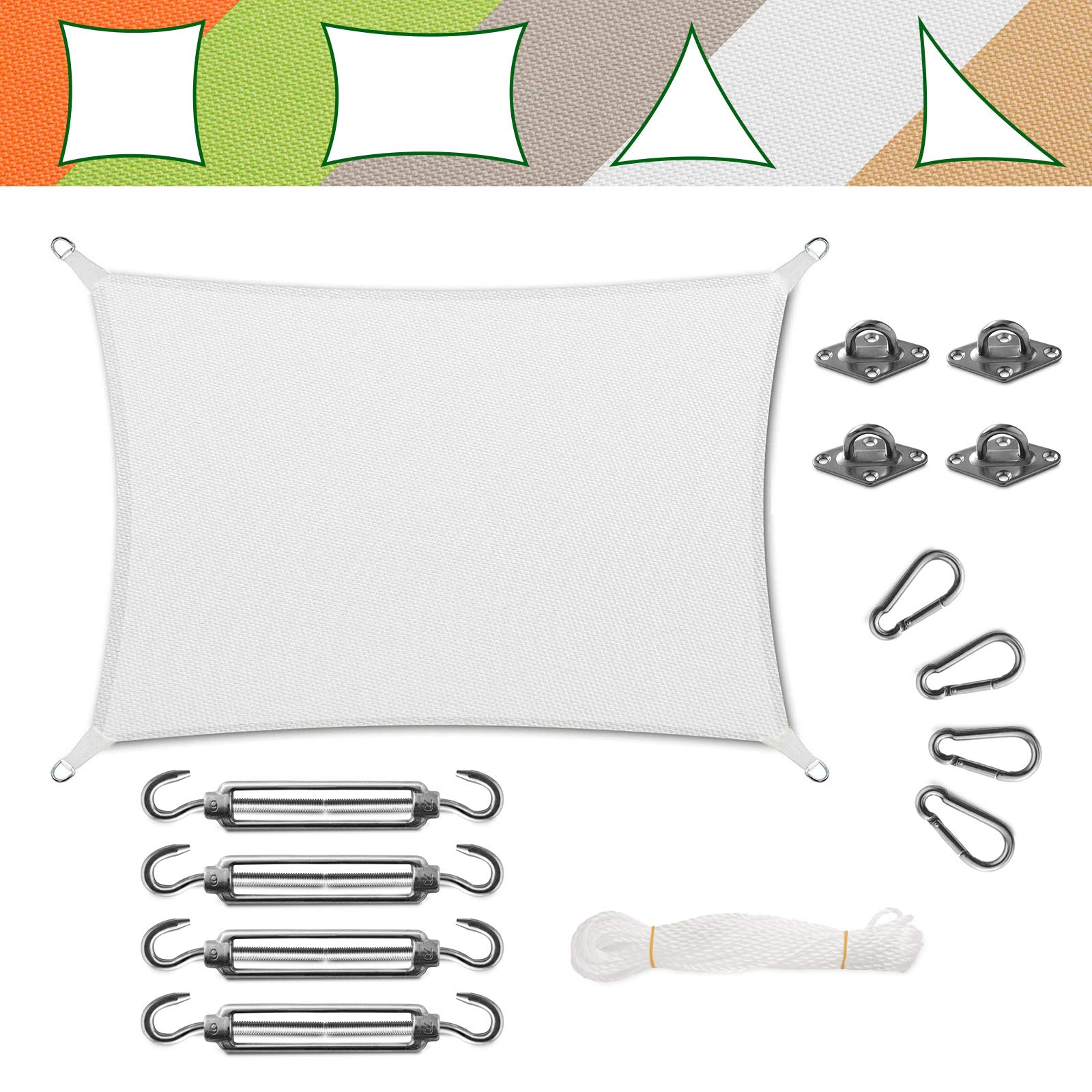 casa pura Voile d'Ombrage - Toile + Kit de Fixation Inclus | Toile Ombrage Imperméable | Voile Résistante Pluie/UV, Protection Solaire Durable - Lavable en Machine (Blanc, 5 x 7 m + Accroche)
