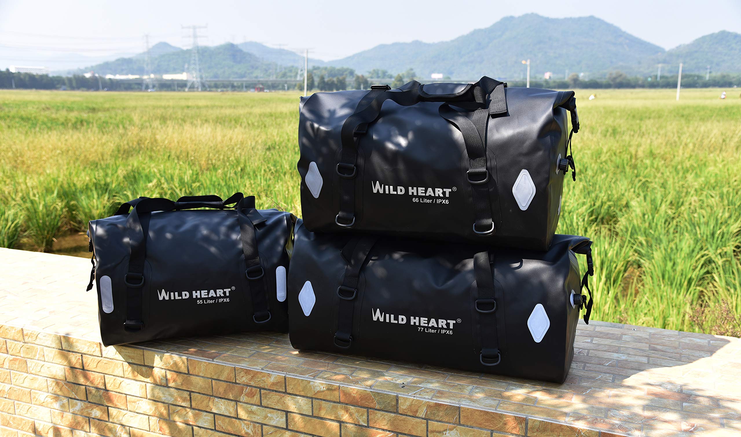 WILD HEART Eac étanche 55L 66L 77L Sac Polochon Sec Moto pour Voyage, Moto, Cyclisme, Randonnée, Camping（55L