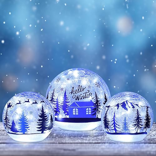 Miniatura 10 de YEAHOME Decoraciones de Navidad para interiores, 3 piezas de gnomos iluminados, globos de nieve de Navidad, decoración del hogar, decoraciones de