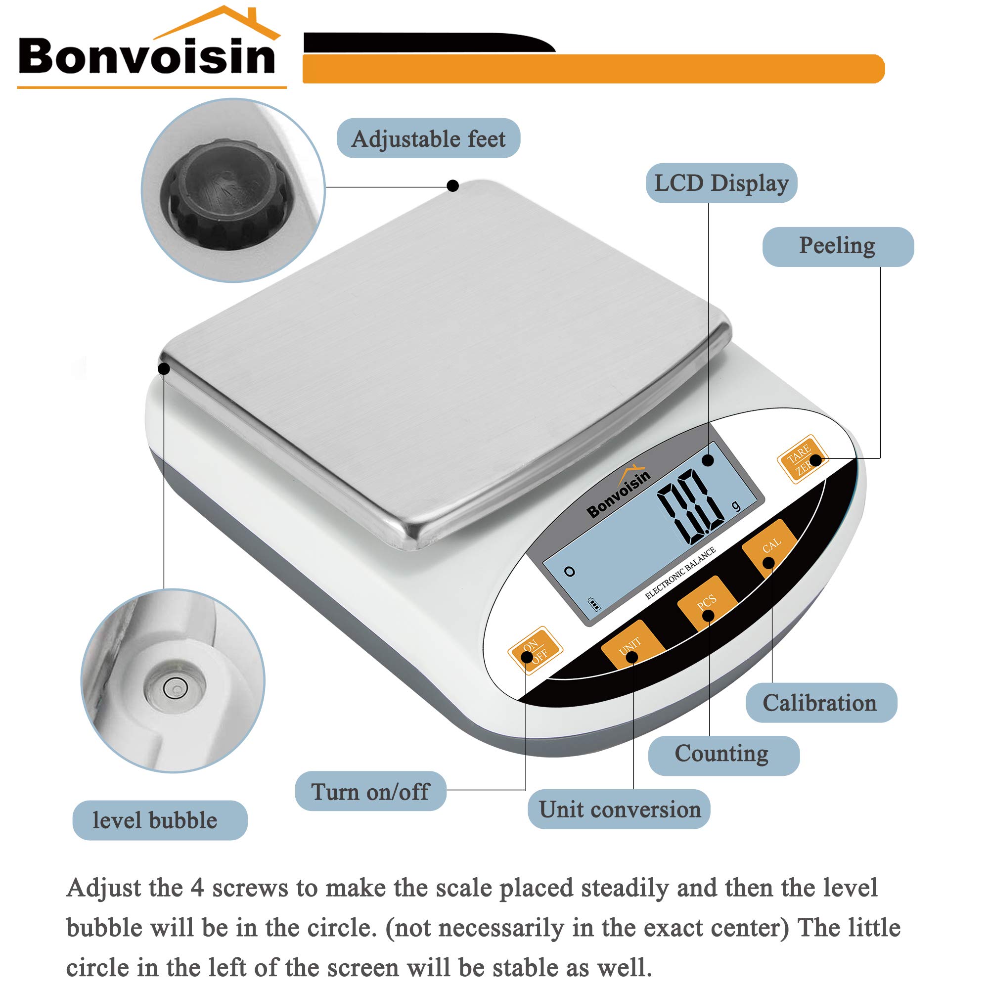 Bonvoisin Analytical Electronic Balance Laborwaage 0,1 g Genauigkeit Laborwaage Gro?er W?gebereich Digitale Küchenwaage Schmuck Goldwaage Pr?zisionswaage (10 kg x 0,1 g)