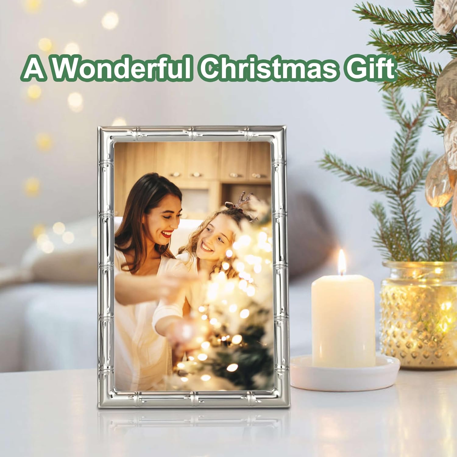 4x6 Picture Frame with Elegant Metal Bamboo Design, 4 x 6 Photo Frames with HD Real Glass, Versatile Display for Tabletop or Wall Mounting, Great for Home Decor and Gift Giving - Image 2