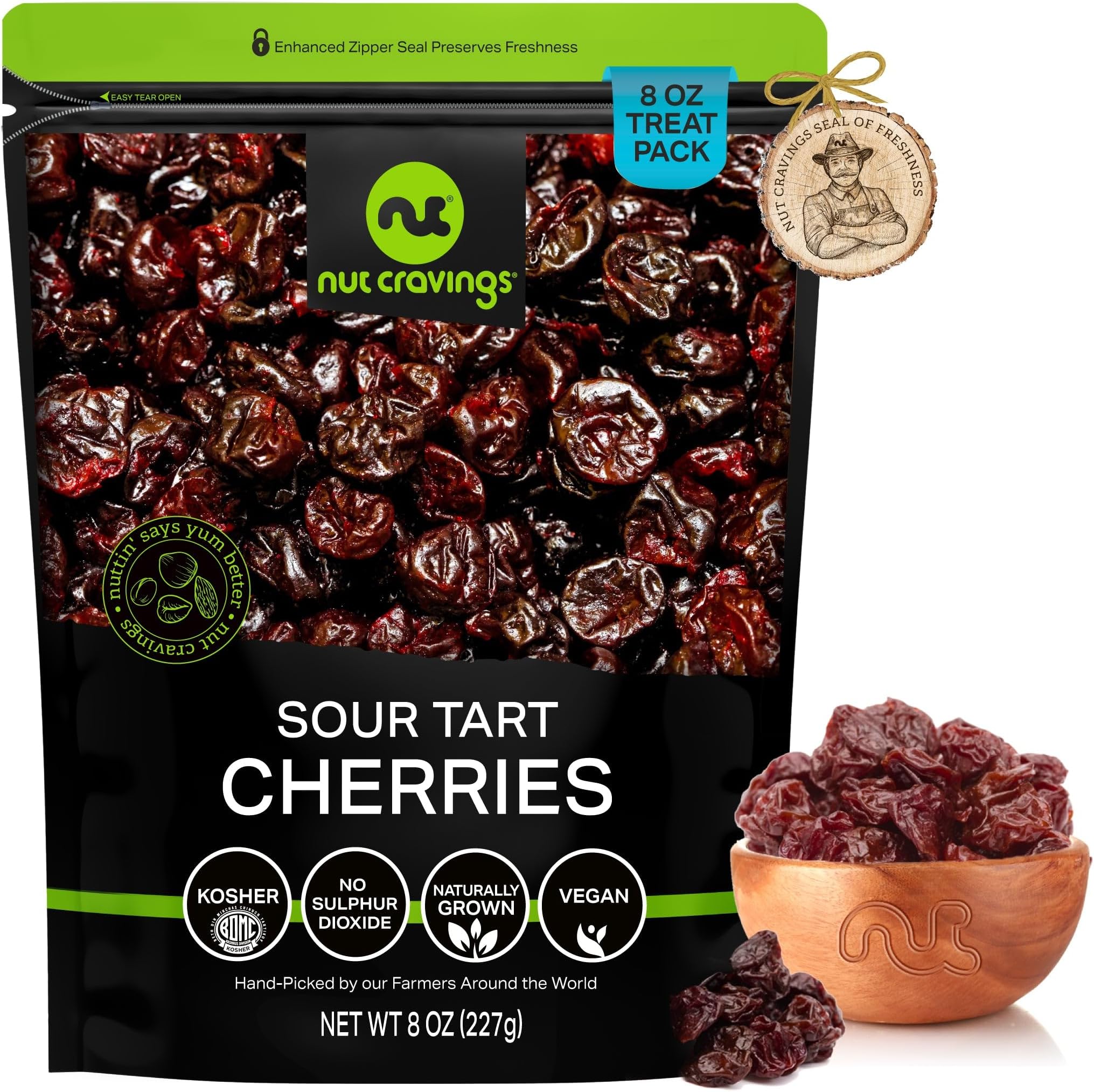 Dried Sour Tart Cherries, Lightly Sweetened, Unsulphured (6oz - 1 Pack) Sweet Healthy Snack, Vegan, Kosher, Resealable Bag