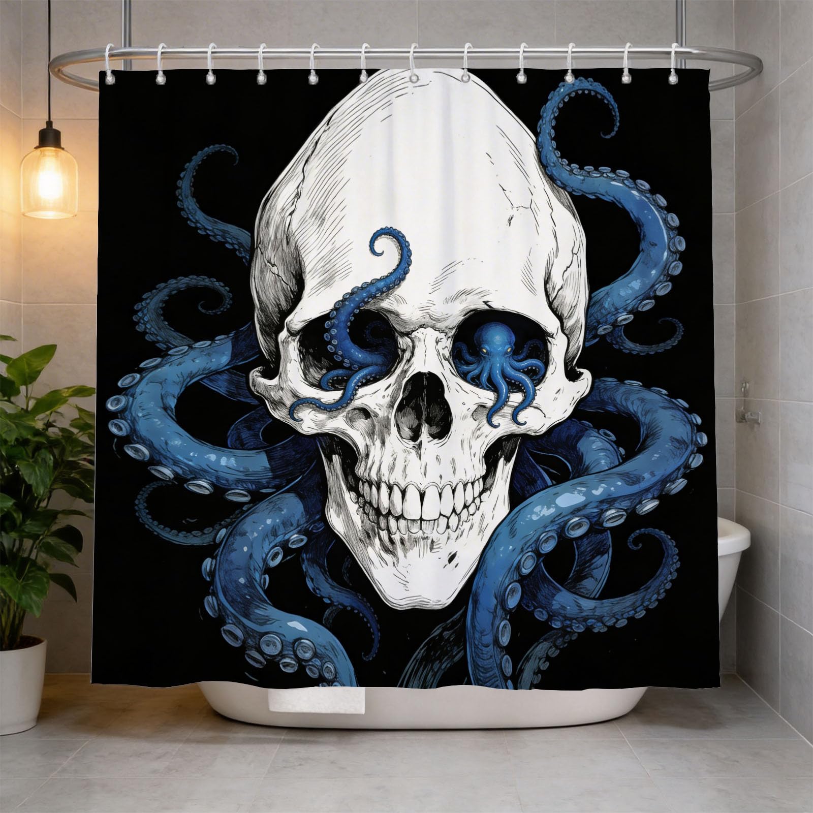 Hongduo 3D Skull Octopus Shower Curtain for Stalls Bathtubs Skull Bathroom Decor Shower Curtain Set Polyester Fabric Waterproof 180x180cm/71X71 Inch with Hooks