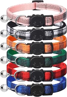 Extodry 6-Pack Classic Plaid Breakaway Cat Collars with Bells - Adjustable 6-9in Safe Kitten Collars, Cute Gifts for Cats