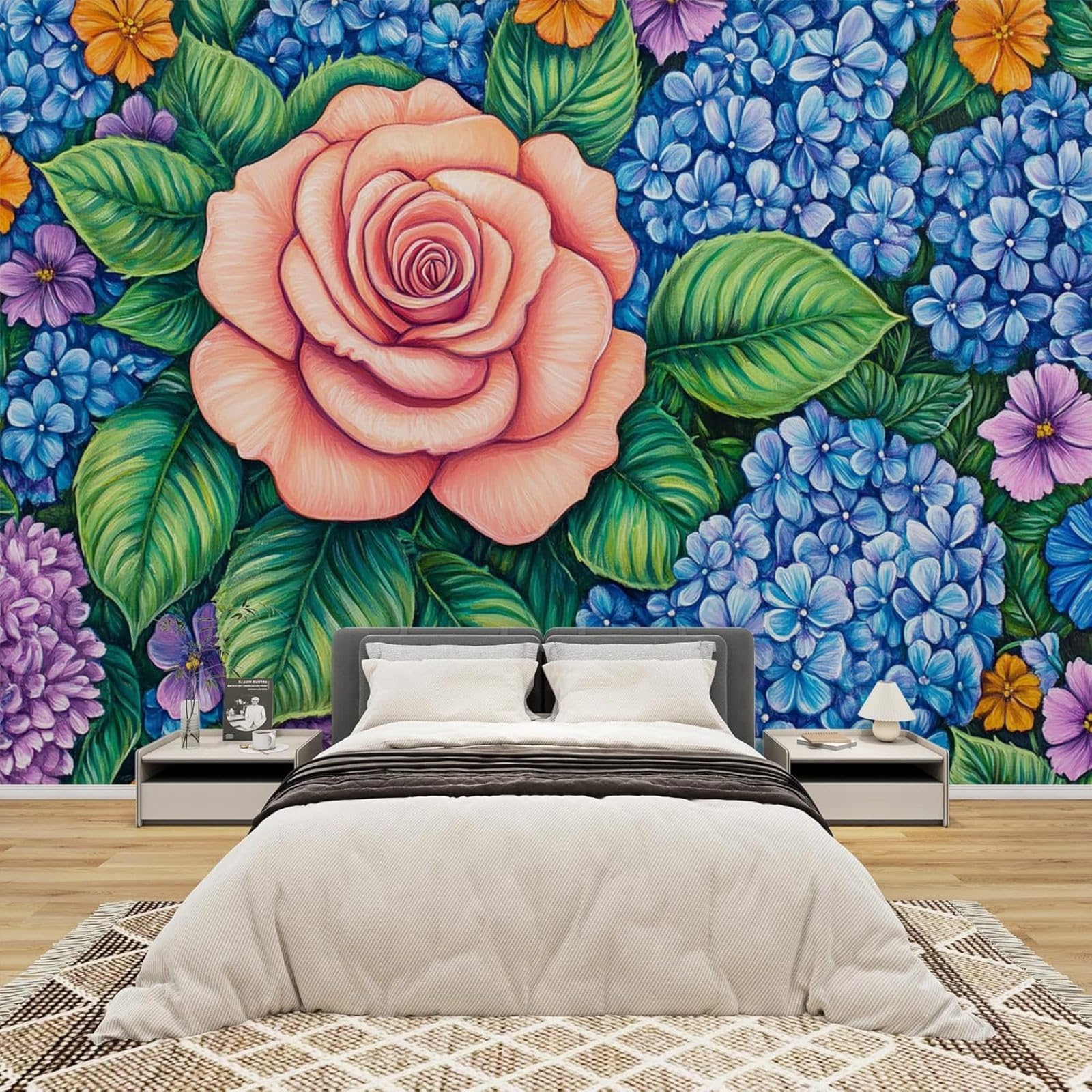 kfjhgbdshhj Photo Wallpaper Colourful Flowers Roses Non-Woven Modern Living Room Bedroom Children's Room Wall Decoration Motif Wallpaper,200cmx140cm Stickers - Frameless Painting - Poster