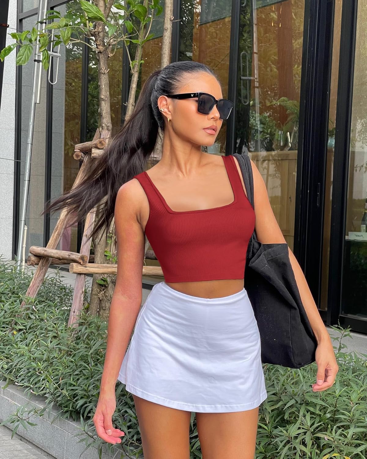 OLCHEE Womens 3 Pack Crop Tank Tops Basic Seamless Ribbed Sleeveless Square Neck Workout Top Summer Exercise Yoga Gym Shirts - Image 3