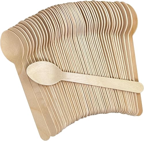 Miniatura 10 de Cucharas de madera desechables, paquete de 100 cucharas de bambú biodegradables compostables de 6.3 pulgadas, utensilios de madera natural para