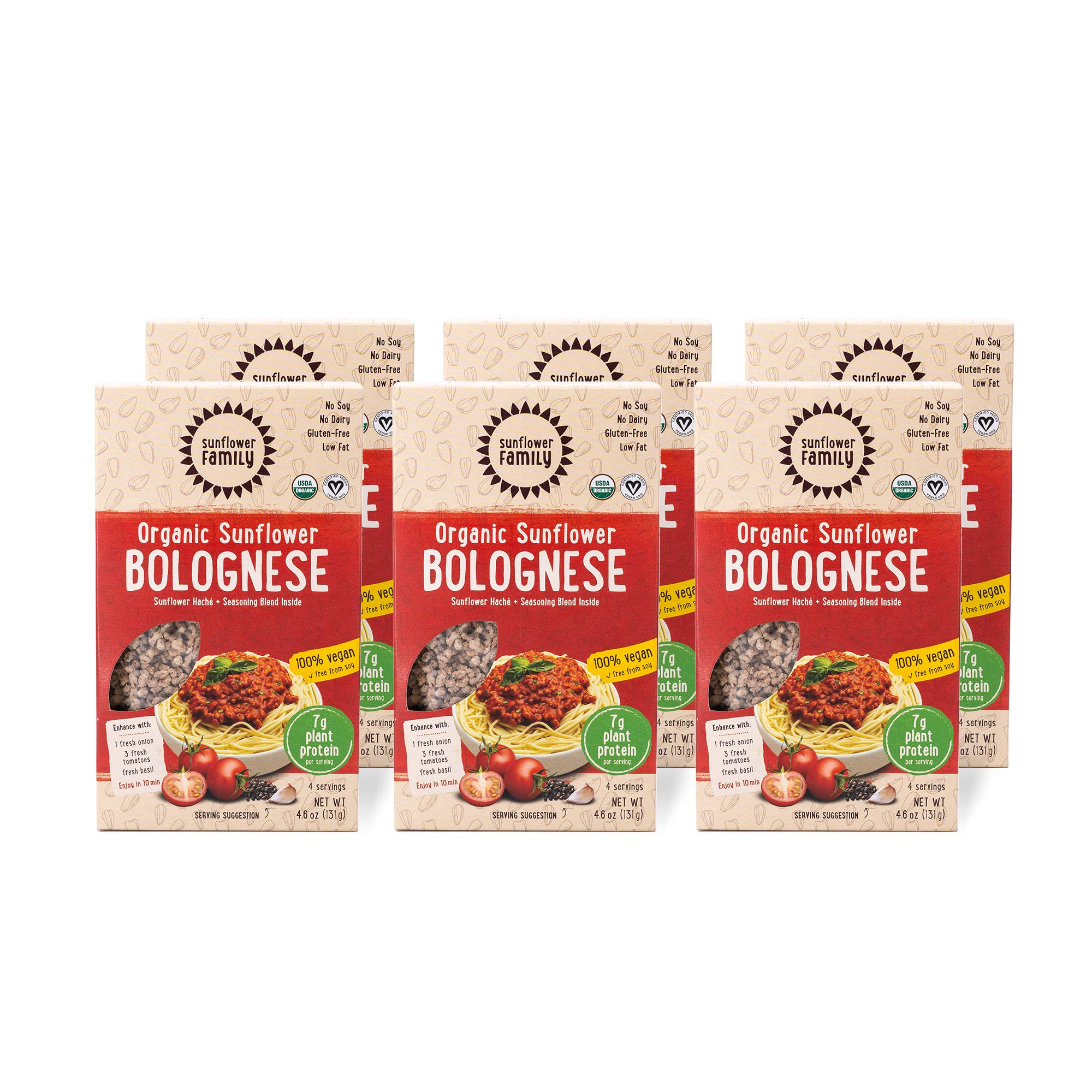 SunflowerFamily Organic Sunflower Bolognese - 6 Pack - 11g Protein - Sunflower Haché + Spice Blend - Certified Organic Meat Substitute