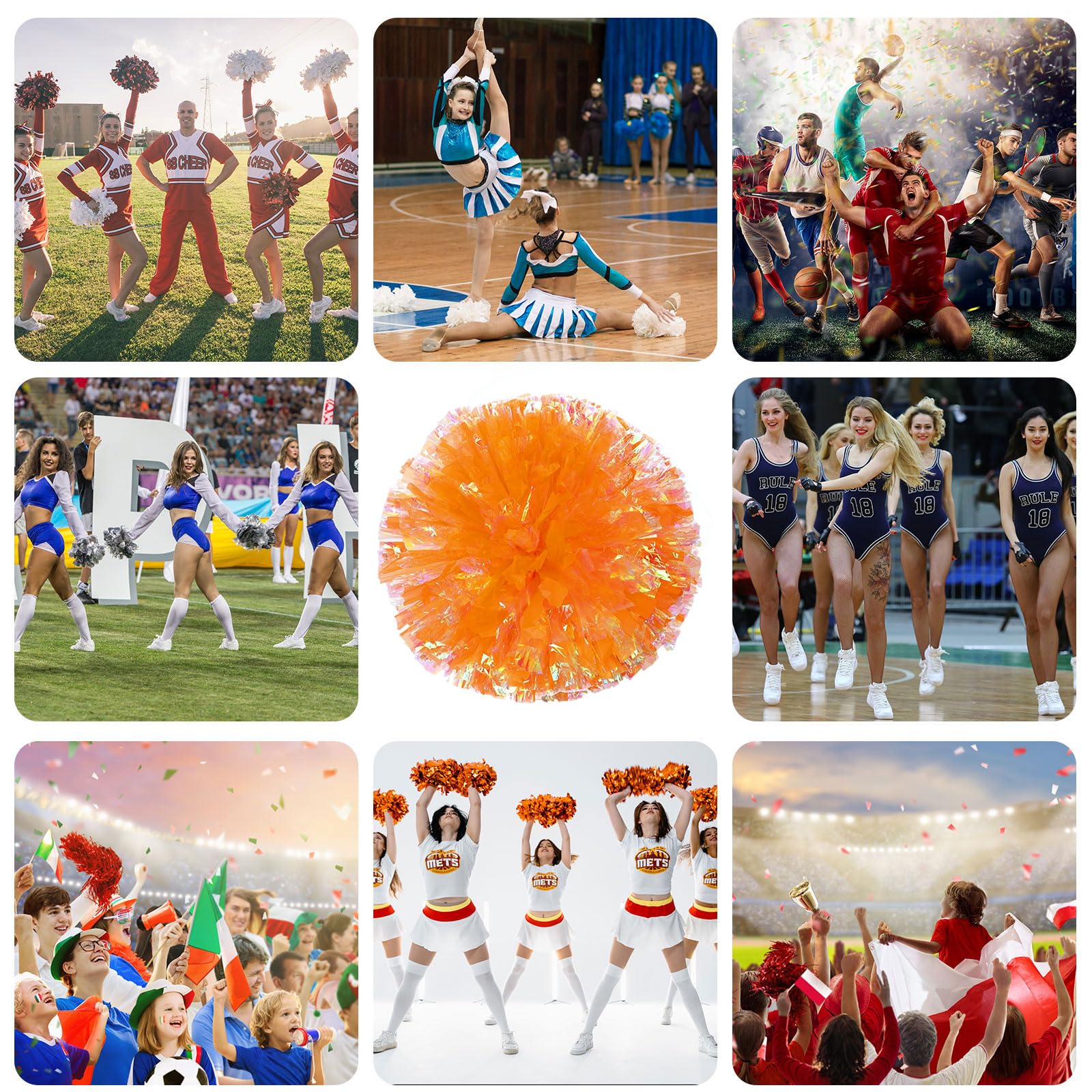 20 szt. pomponów Cheer, 34,7 cm pompony cheerleaderki z płatnością na cztery palce, pompony do tańca, zapałek (matowy pomarańczowy)