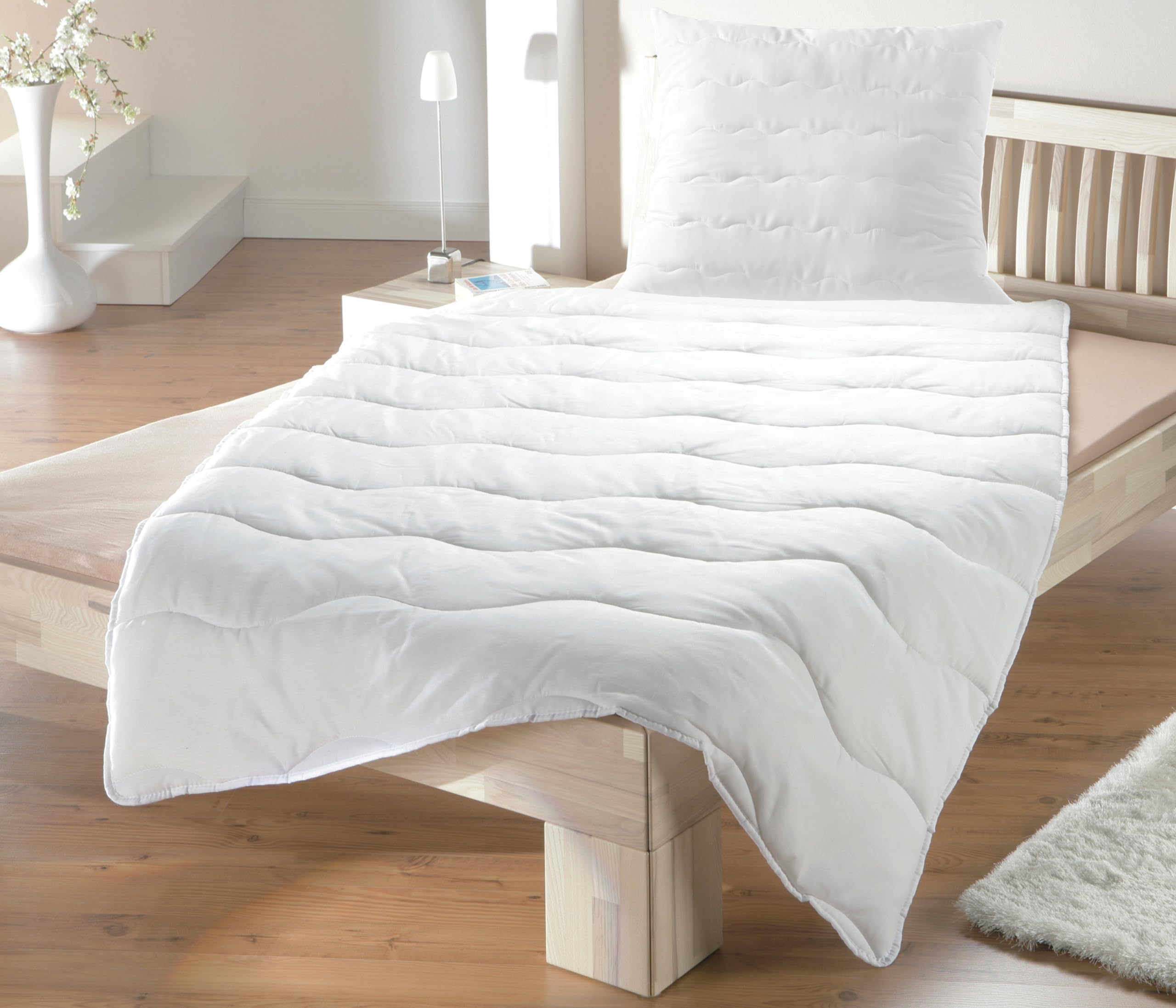 Steppbettdecke Bettdecke & Kopfkissen Comfort Bettenset Für Allergiker Waschbar Ganzjahresdecke Vierjahreszeiten-Bett mit Klimafaser Steppdecke 2X Bettdecke und 2X Kopfkissen mit Steppung 4 teilig Set