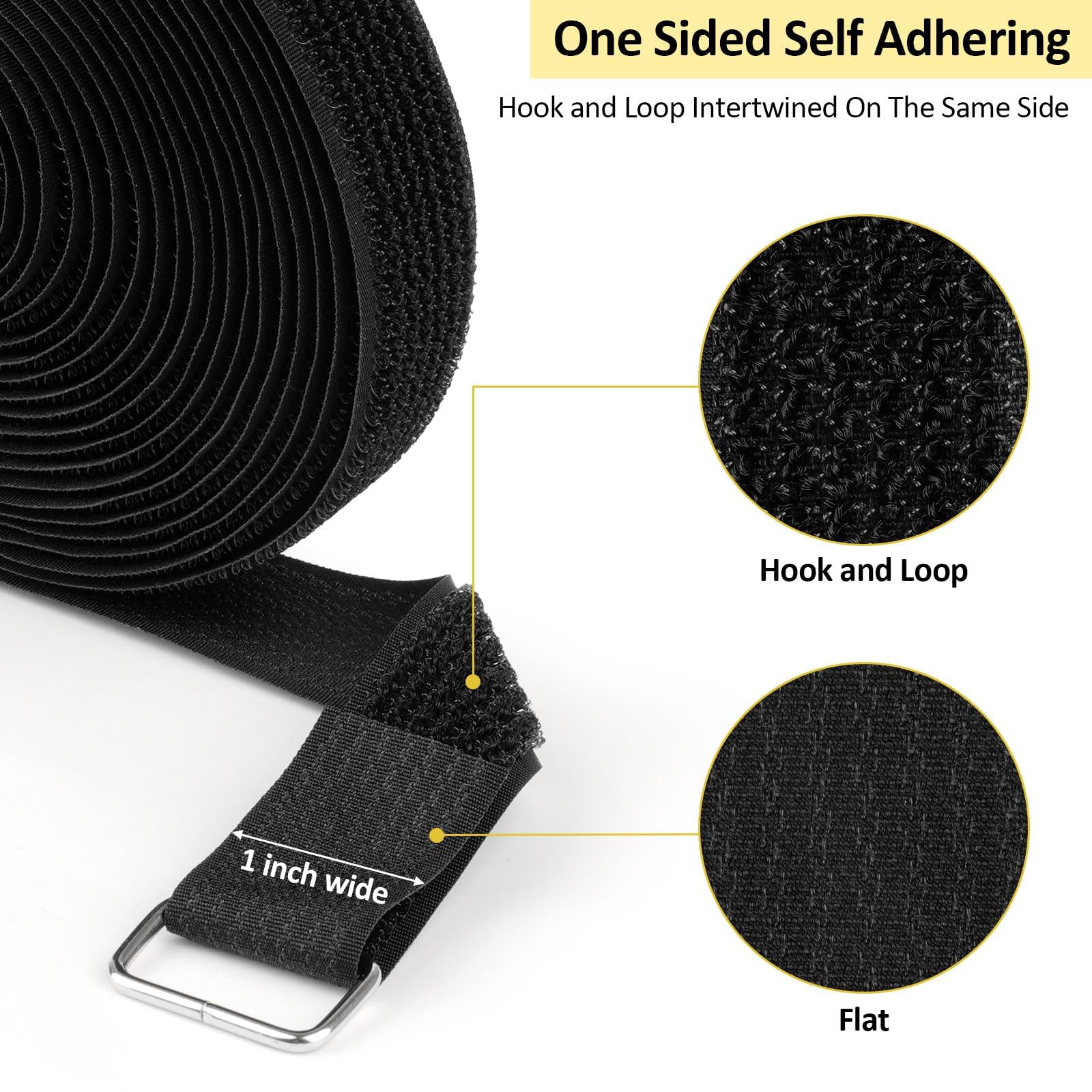 Fascette Fermacavi Riutilizzabili,10M x 2.5CM Fascette Fermacavo con 50 Fibbie,Cable Management Fascette,Fascette Nere Riutilizzabili,Fascette in Richiudibili per Organizzare Cavi,Fili,Tubi Flessibili