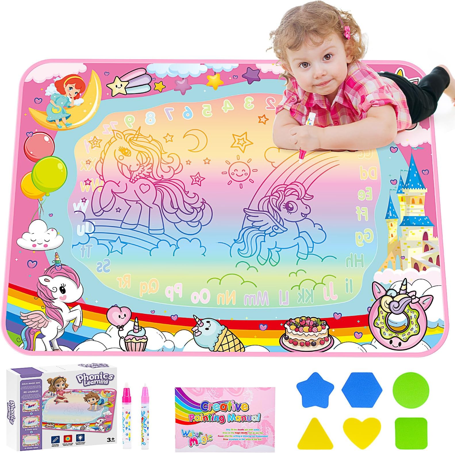 Water Doodle Mat For Kids - Reusable Drawing Mat With Ocean Theme, 38x31 Inches