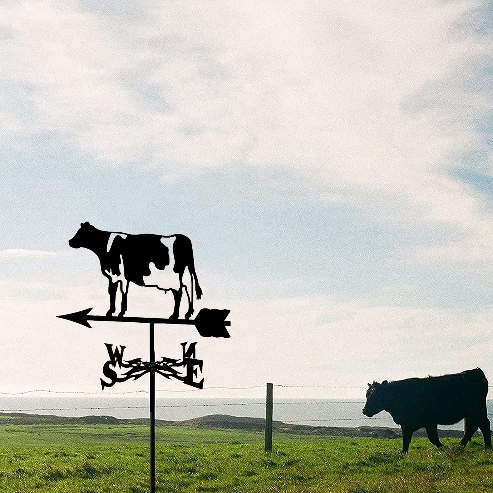 ANCNA Girouette Vaches Ornement Girouette pour Montage sur Toit Extérieur Ferme Scène Jardin Pieu Girouette Indicateur de Direction du Vent avec Revêtement Antirouille