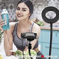 Vista 5 de Cámara web Slide 720P HD con anillo de luz portátil y soporte de abrazadera, cámara de transmisión con micrófono, 30 FPS, 30 modos de luz, 2 brazos