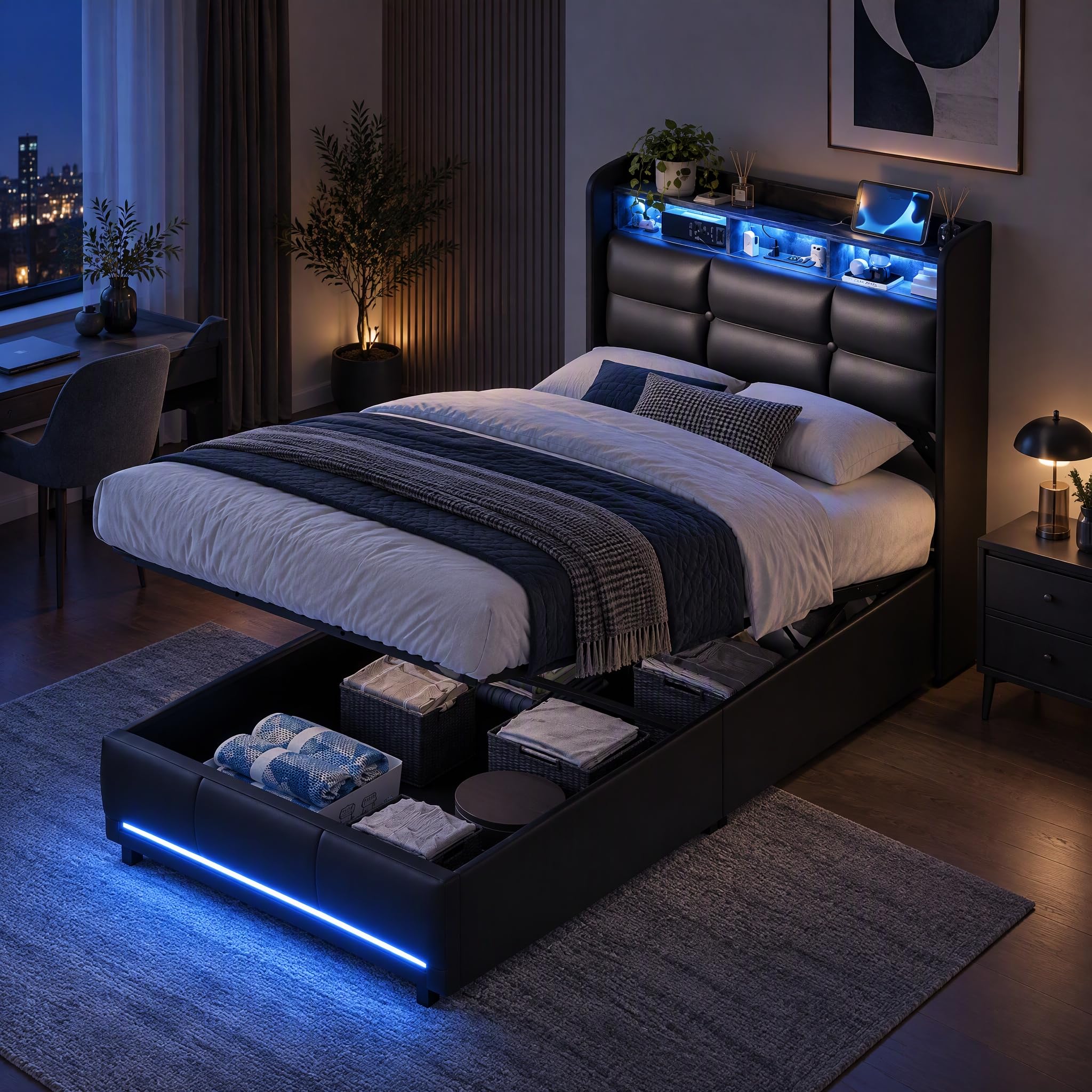 Single Ottoman Upholstered Bed Frame,Hydraulic Lift Up Storage Bed 3ft
