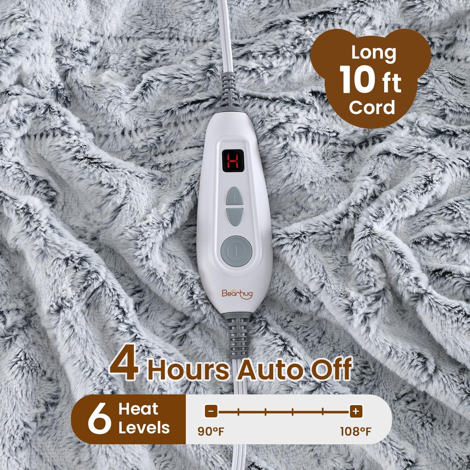 Bearhug Heated Blanket 6 Heat Settings Electric Blanket, 4-Hour Auto Shut-Off, Luxurious Faux Fur & Sherpa Dual-Sided Heated Throw, Machine Washable, 50 x 60 Inches, Gift-Ready Elegant Packaging - Image 3
