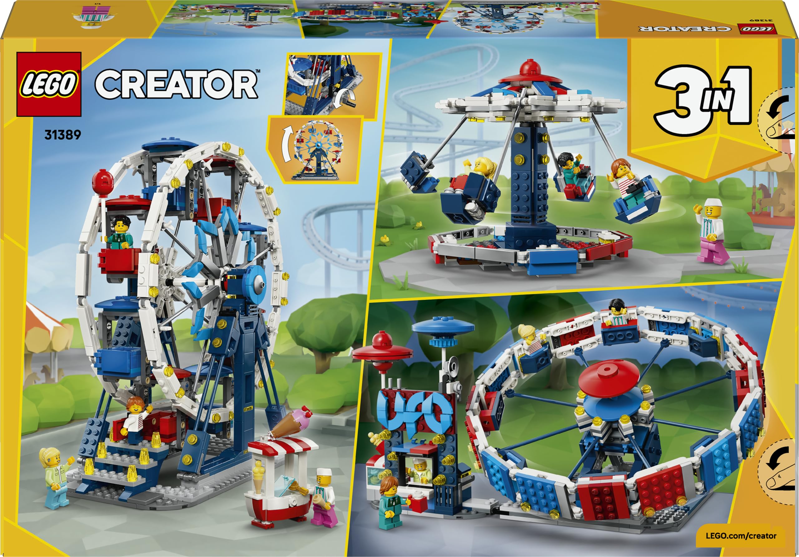 LEGO Creator 3 in 1 Iconica Ruota Panoramica - Parco Giochi Trasformabile in Attrazione a Forma di UFO o in Giostra - Decorazione Cameretta - Regalo per Bambini e Bambine da 8 Anni in su - 31389