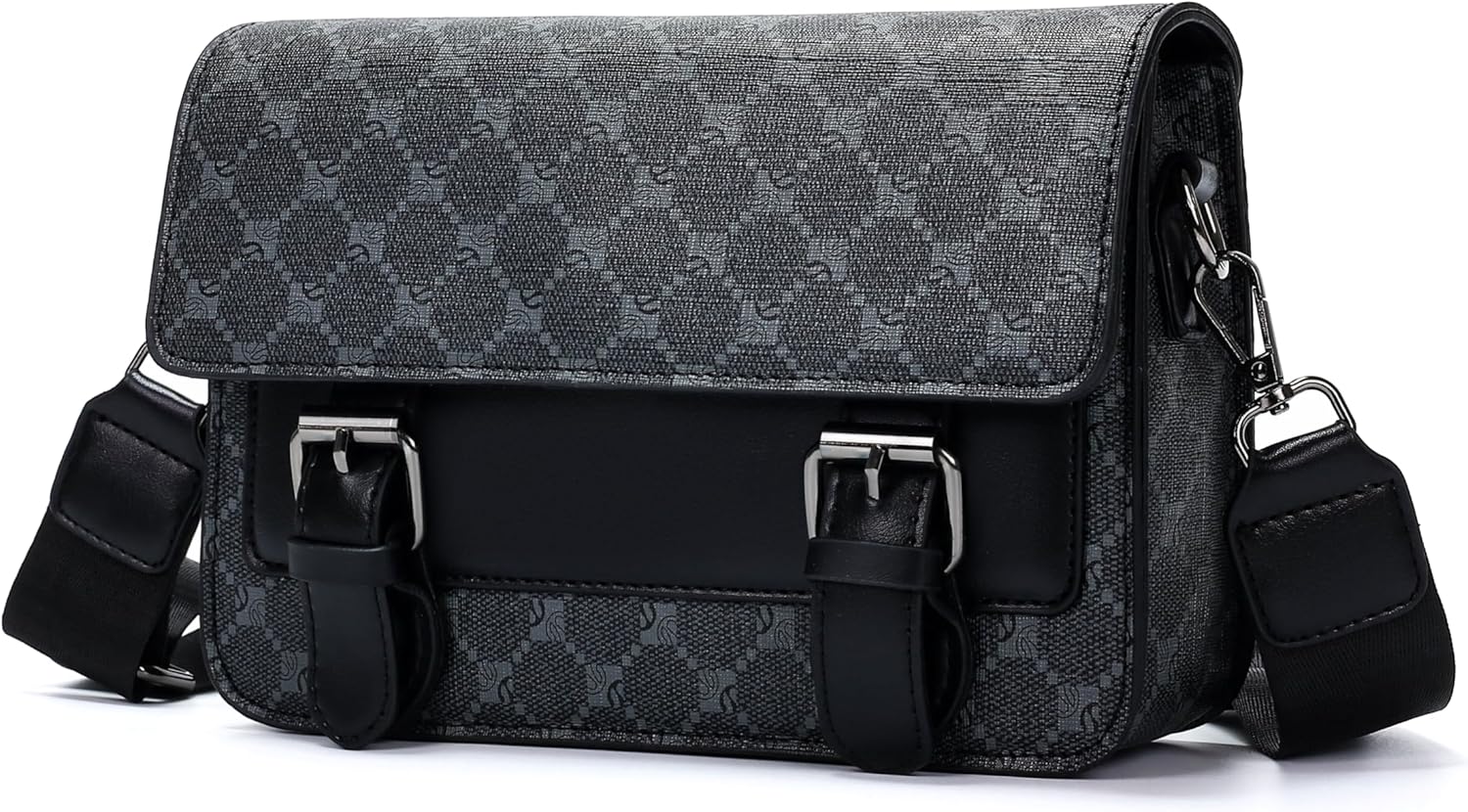 Men's Crossbody Messenger Bag, Patterned Satchel with Double Buckle Flap, Adjustable Striped Strap, 9x6x2.4 Inch