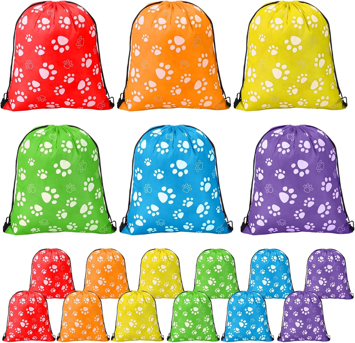 Blosssound 18 Pcs Large Paw Print Drawstring Backpack Cute Reusable Paw Bags 13.4 x 16.5 inch Puppy String Gift Bags for Puppy Party Supplies Birthday Party Decor