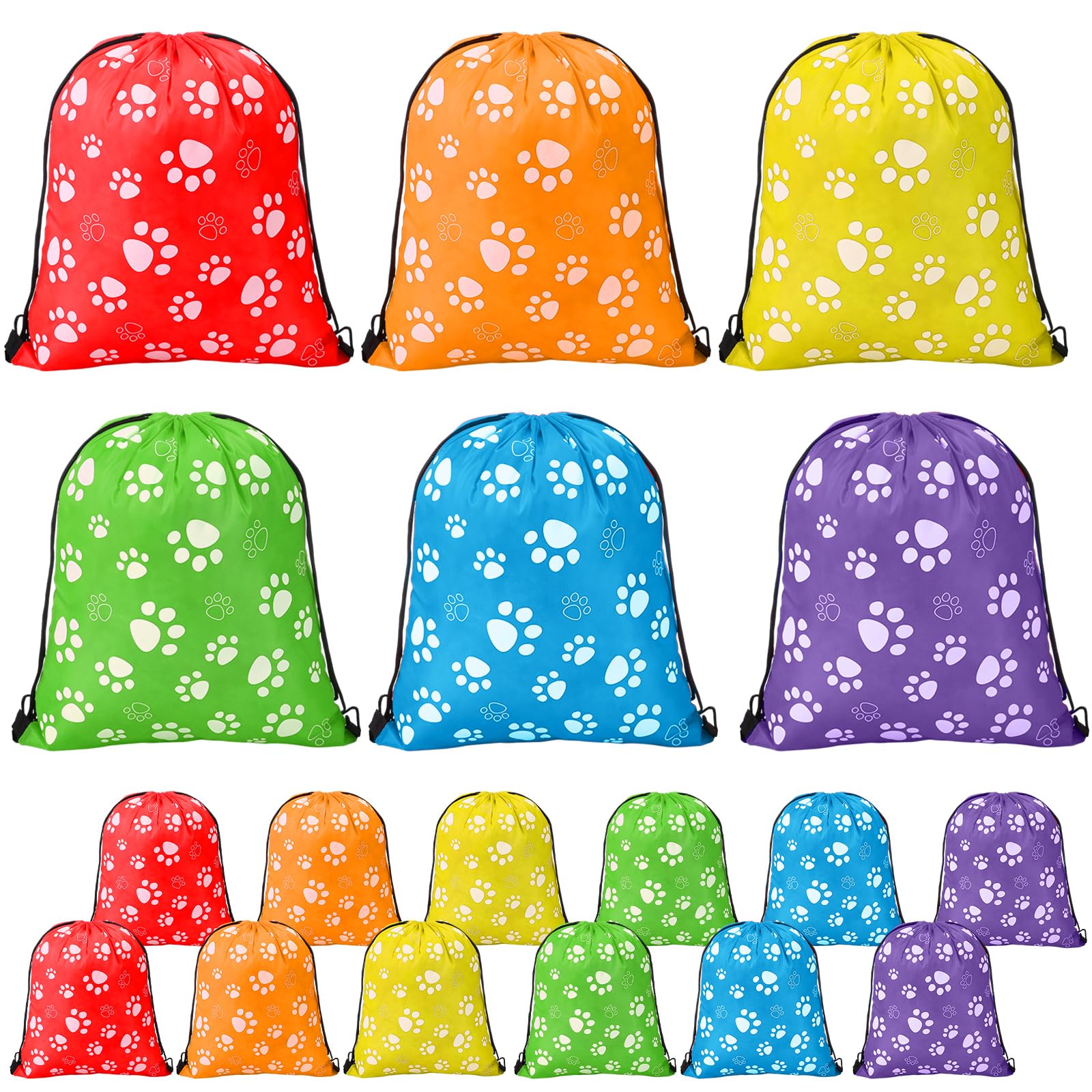 Blosssound 18 Pcs Large Paw Print Drawstring Backpack Cute Reusable Paw Bags 13.4 x 16.5 inch Puppy String Gift Bags for Puppy Party Supplies Birthday