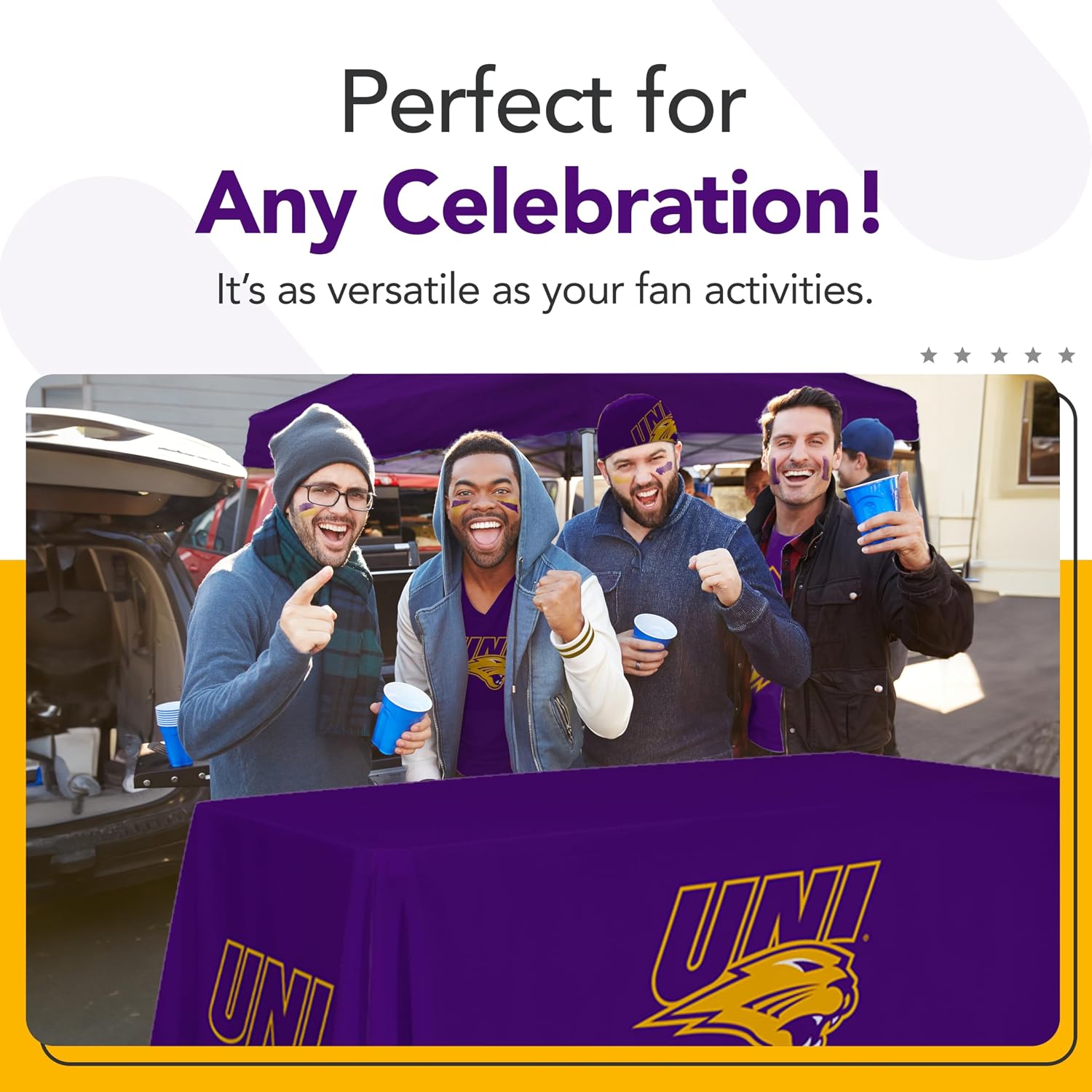 Victory Corps Northern Iowa Panthers College Sports Printed Table Throw - NCAA Licensed - Polyester - School Tablecloth (Purple) (6' Draped)