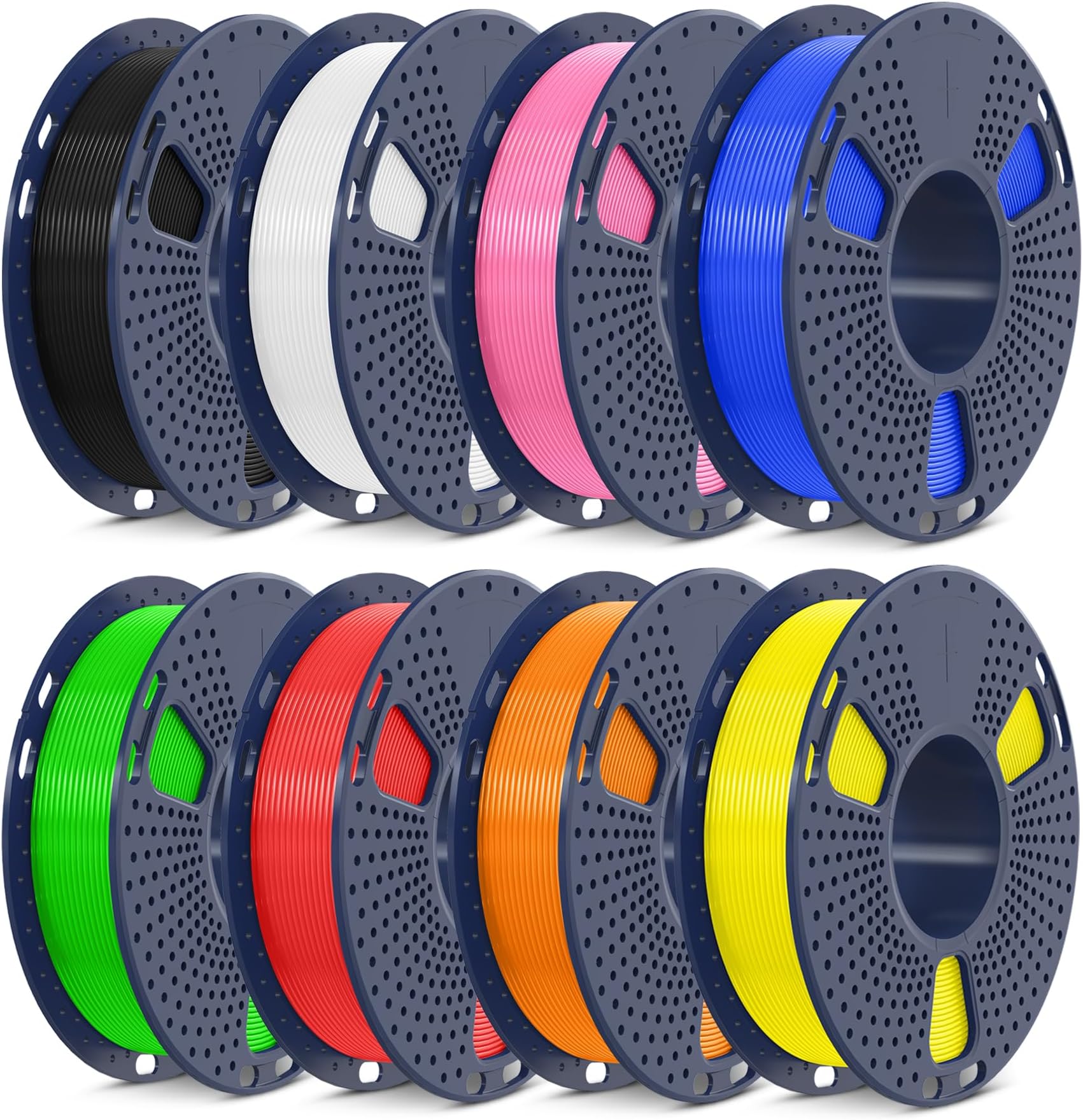 SUNLU 250g*8 High Speed PLA+ Filament 1.75mm, Bundle Filament 3D Printer, Dimensional Accuracy +/- 0.02mm, Spool 8 Rolls 0.25kg (Black+White+Green+Red+Orange+Yellow+Pink+Blue)
