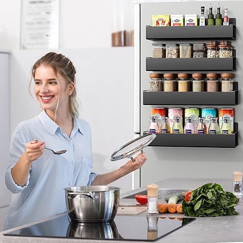 Miniatura 2 de Paquete de 4 estantes magnéticos para especias para nevera, metal negro