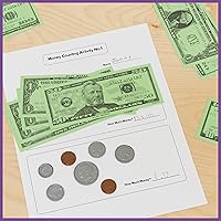 Vista 2 de Learning Advantage Juego de Dinero de Juguete Billetes y Monedas 100 Billetes y 94 Monedas Manipulativos Matemáticos Tempranos para Niños