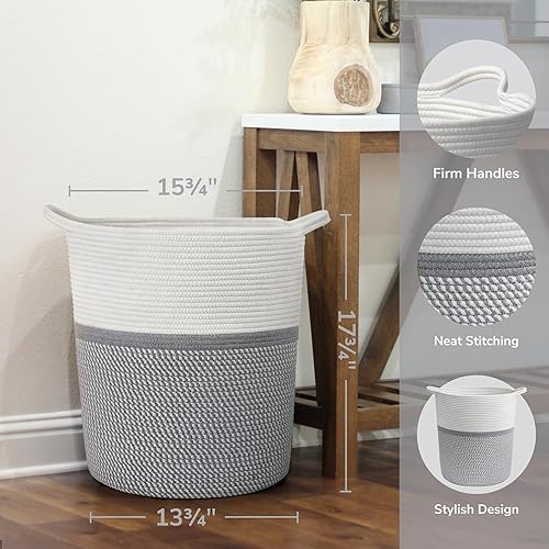 Miniatura 7 de INDRESSME Cesta de lavandería para bebé, cesta de lavandería para niños, cesta de almacenamiento alta para sala de estar, cesta de cuerda para