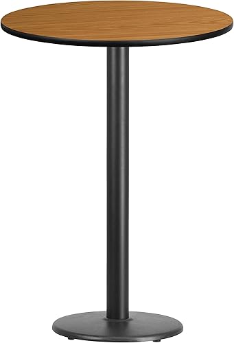 Miniatura 10 de Mesa redonda de caoba laminada de 29.9in con base redonda de barra de 17.7in de altura