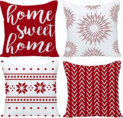 Miniatura 1 de GUHOO Juego de 4 fundas de almohada geométricas rojas de 18 x 18 pulgadas, fundas de almohada decorativas para sofá dormitorio, funda de almohada de