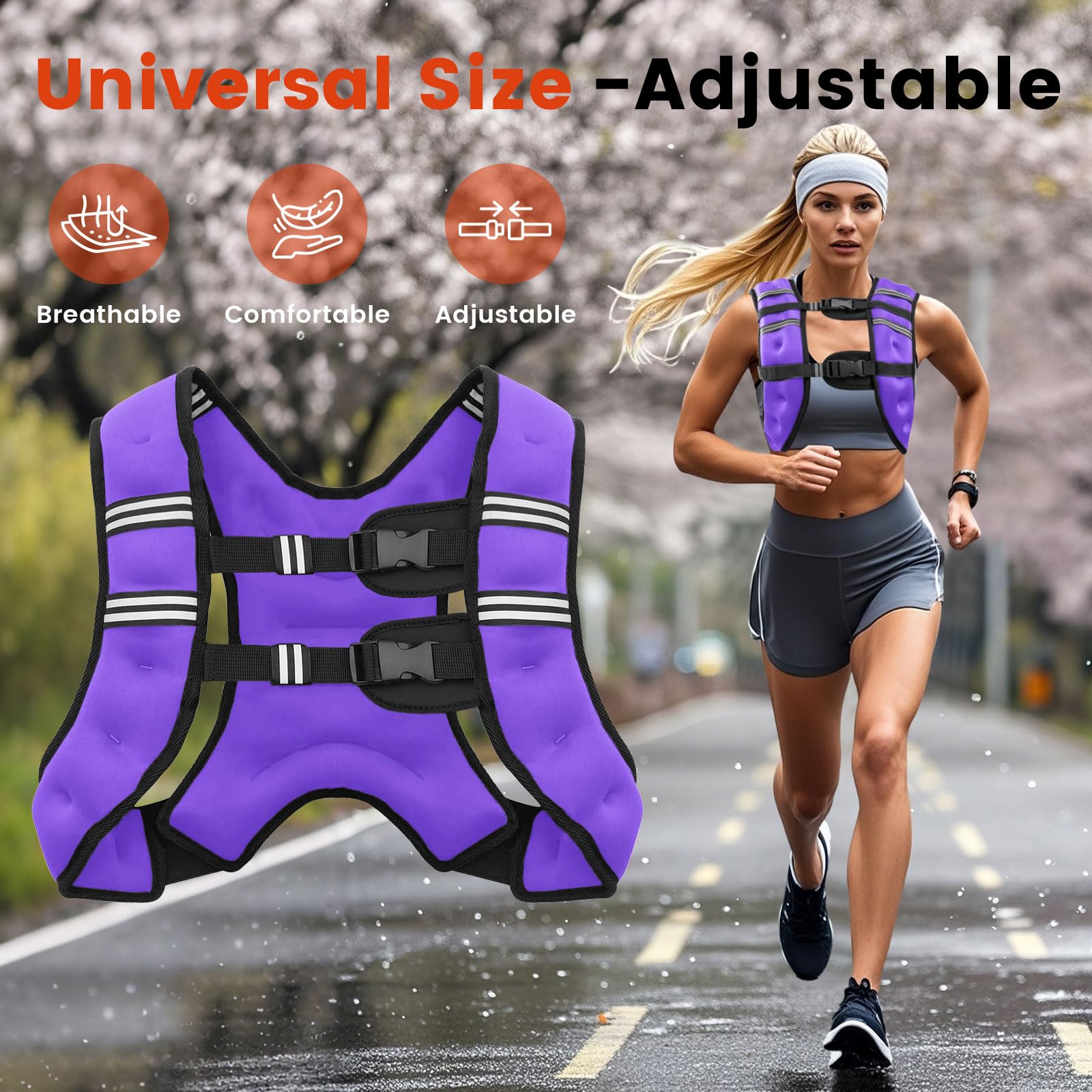 Chaleco con peso de 2,7 kg/3,6 kg/5,4 kg/7,3 kg/9,1 kg/11,3 kg/13,6 kg, chaleco de peso corporal ajustable con tira reflectante para entrenamiento de fuerza, correr, entrenamiento, correr, caminar
